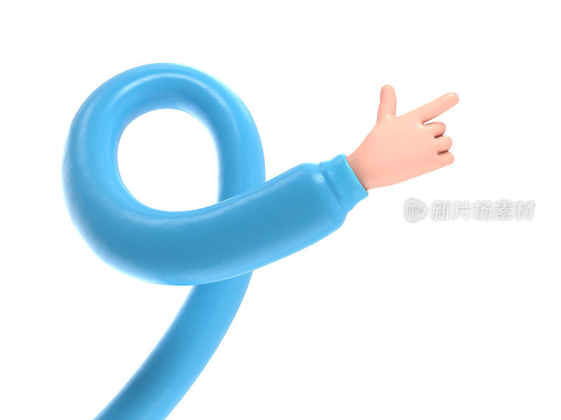 Cartoon Gesture Icon Mockup.Cartoon character hand pointing gesture. 3D rendering on white background.long arms concept.
